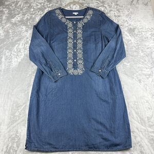 J.Jill Denim Chambray Tunic Dress Women's Large Embroidered with Pockets (0918)